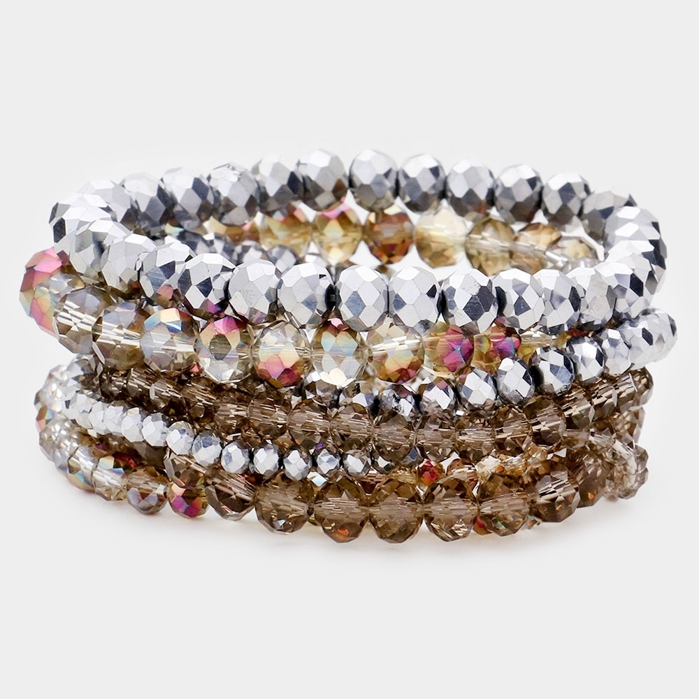 Black Diamond Beaded 9 Piece Stacked Stretch Bracelets Statement Accessories